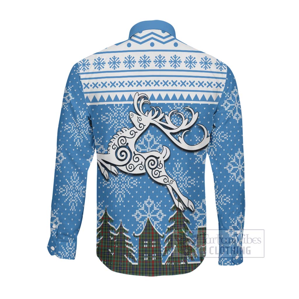 Tartan Vibes Clothing Bisset Clan Christmas Long Sleeve Button Shirt Celtic Reindeer Style