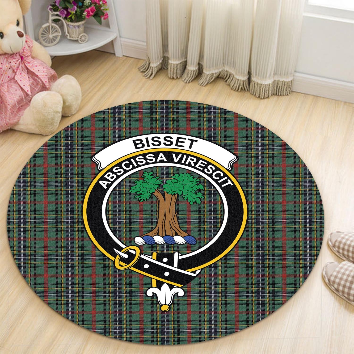 Bisset Tartan Round Rug with Family Crest - Tartanvibesclothing