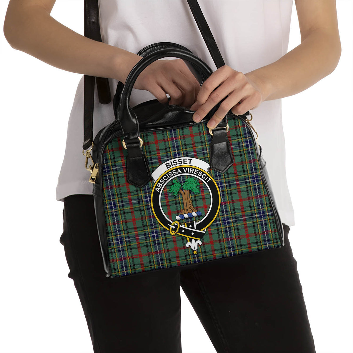 Bisset Tartan Shoulder Handbags with Family Crest - Tartan Vibes Clothing