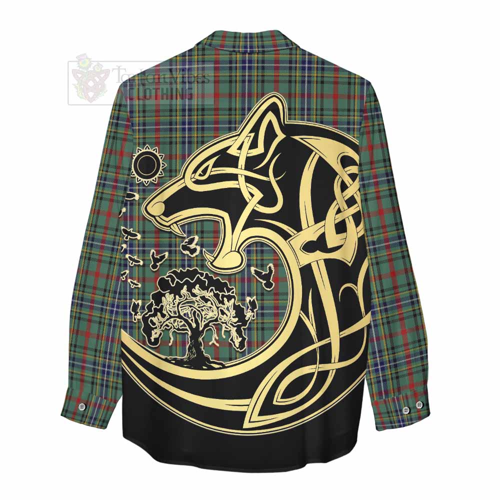 Tartan Vibes Clothing Bisset Tartan Women's Casual Shirt with Family Crest Celtic Wolf Style