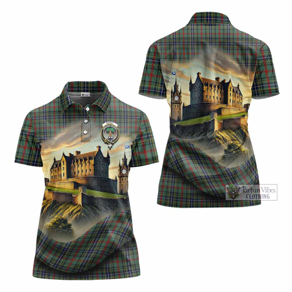 Bisset Tartan Family Crest Women's Polo Shirt with Scottish Ancient Castle Style - Tartan Vibes Clothing