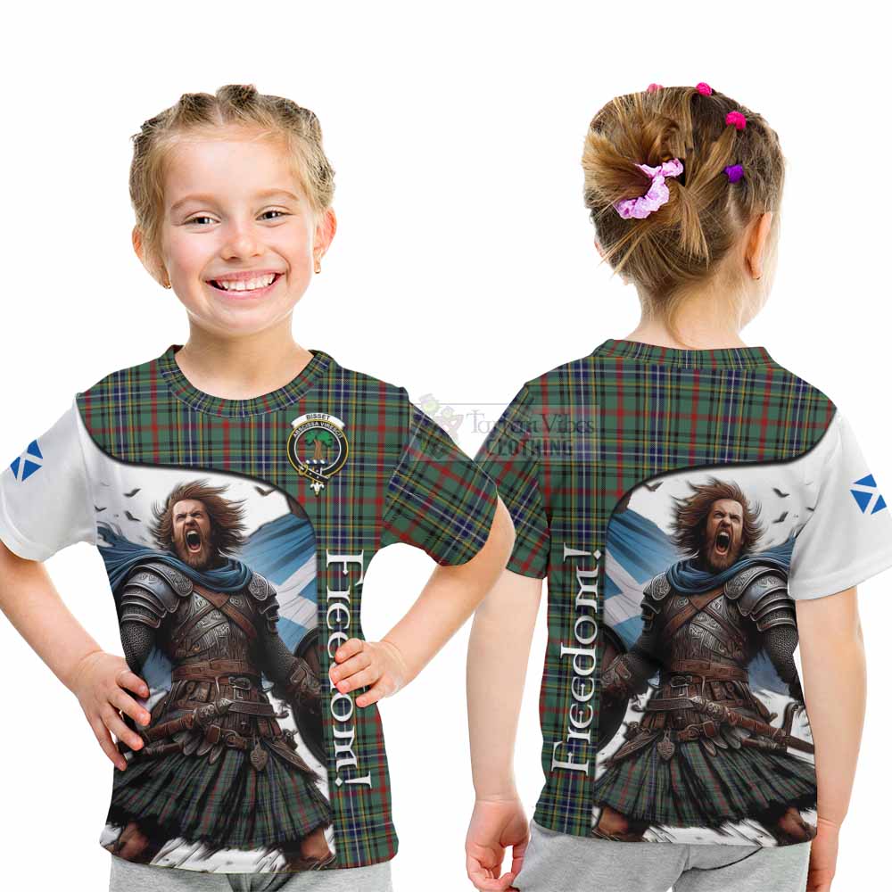 Tartan Vibes Clothing Bisset Crest Tartan Kid T-Shirt Inspired by the Freedom of Scottish Warrior