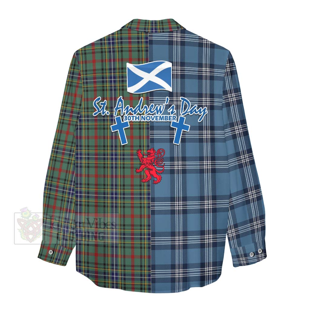 Tartan Vibes Clothing Bisset Tartan Women's Casual Shirt Happy St. Andrew's Day Half Tartan Style