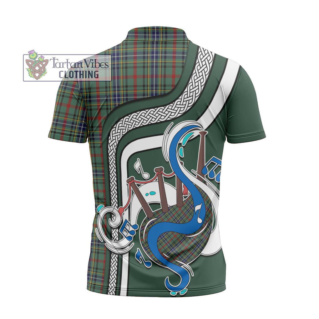 Bisset Tartan Zipper Polo Shirt with Epic Bagpipe Style - Tartanvibesclothing Shop