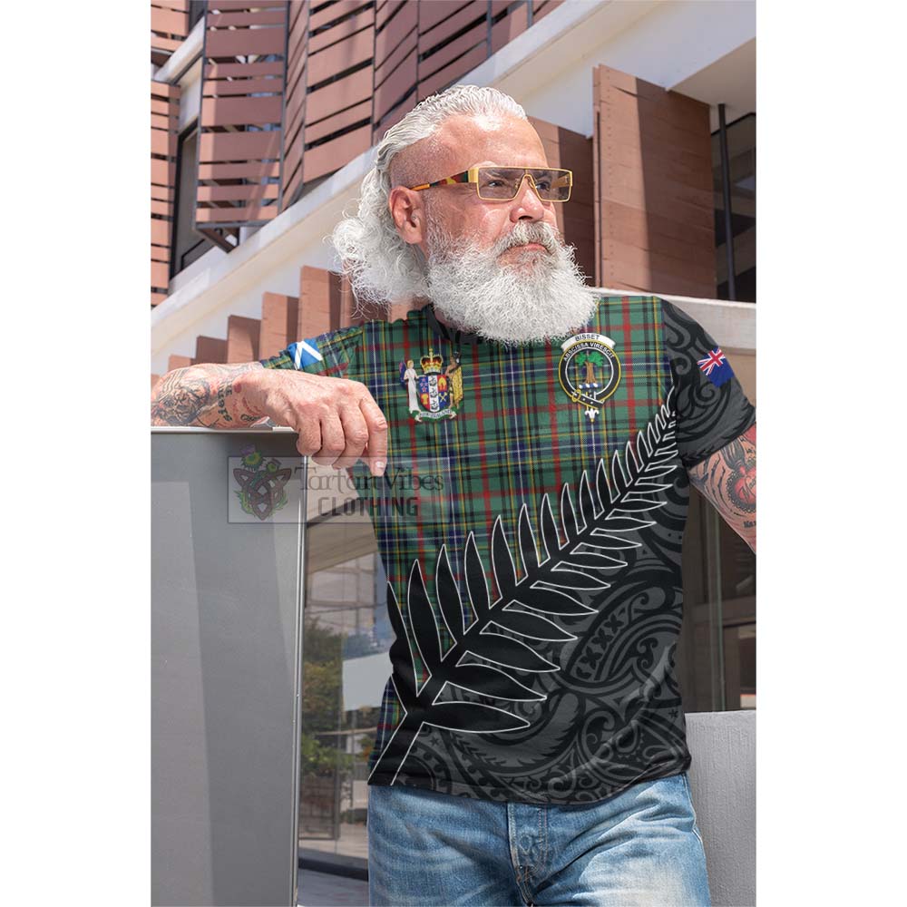 Tartan Vibes Clothing Bisset Crest Tartan Cotton T-shirt with New Zealand Silver Fern Half Style