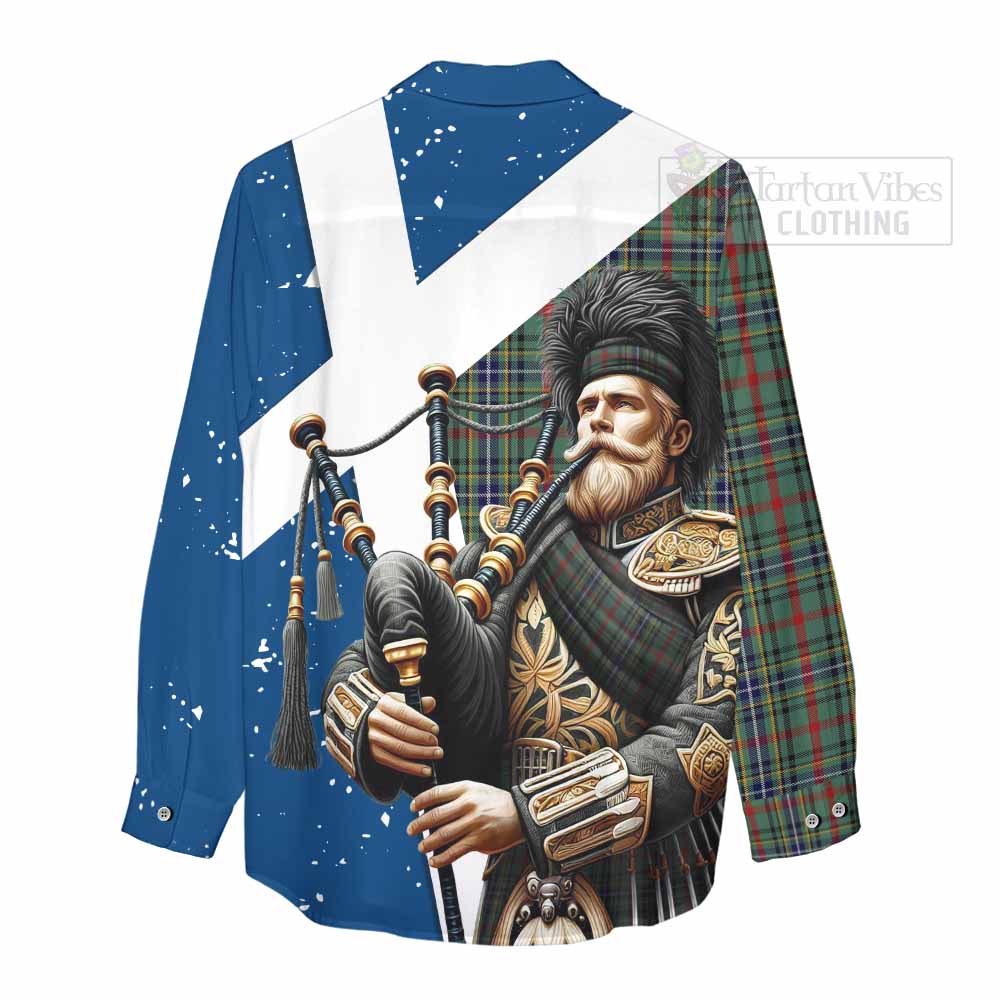 Tartan Vibes Clothing Bisset Tartan Women's Casual Shirt with Family Crest Scottish Bagpiper Vibes