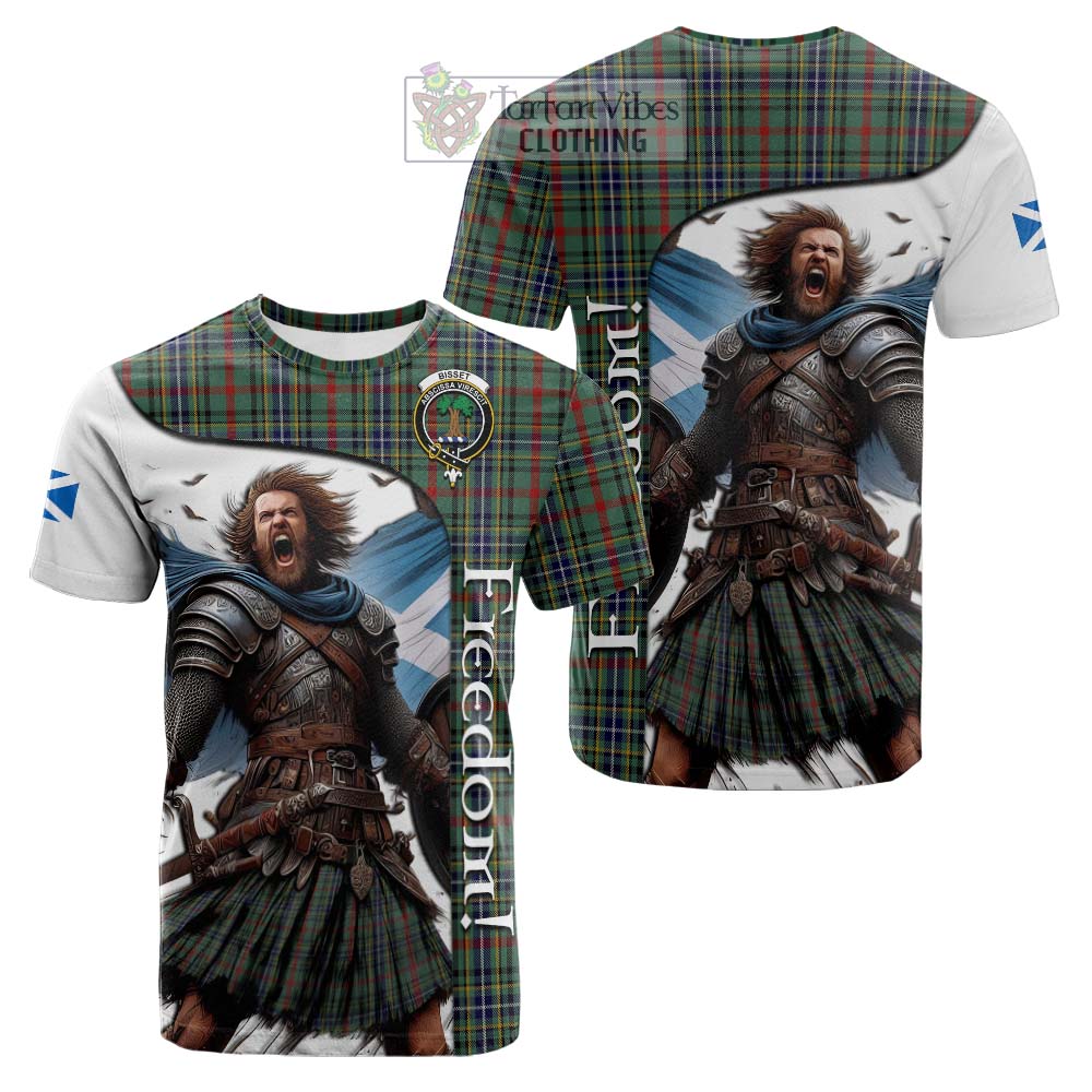 Tartan Vibes Clothing Bisset Crest Tartan Cotton T-shirt Inspired by the Freedom of Scottish Warrior