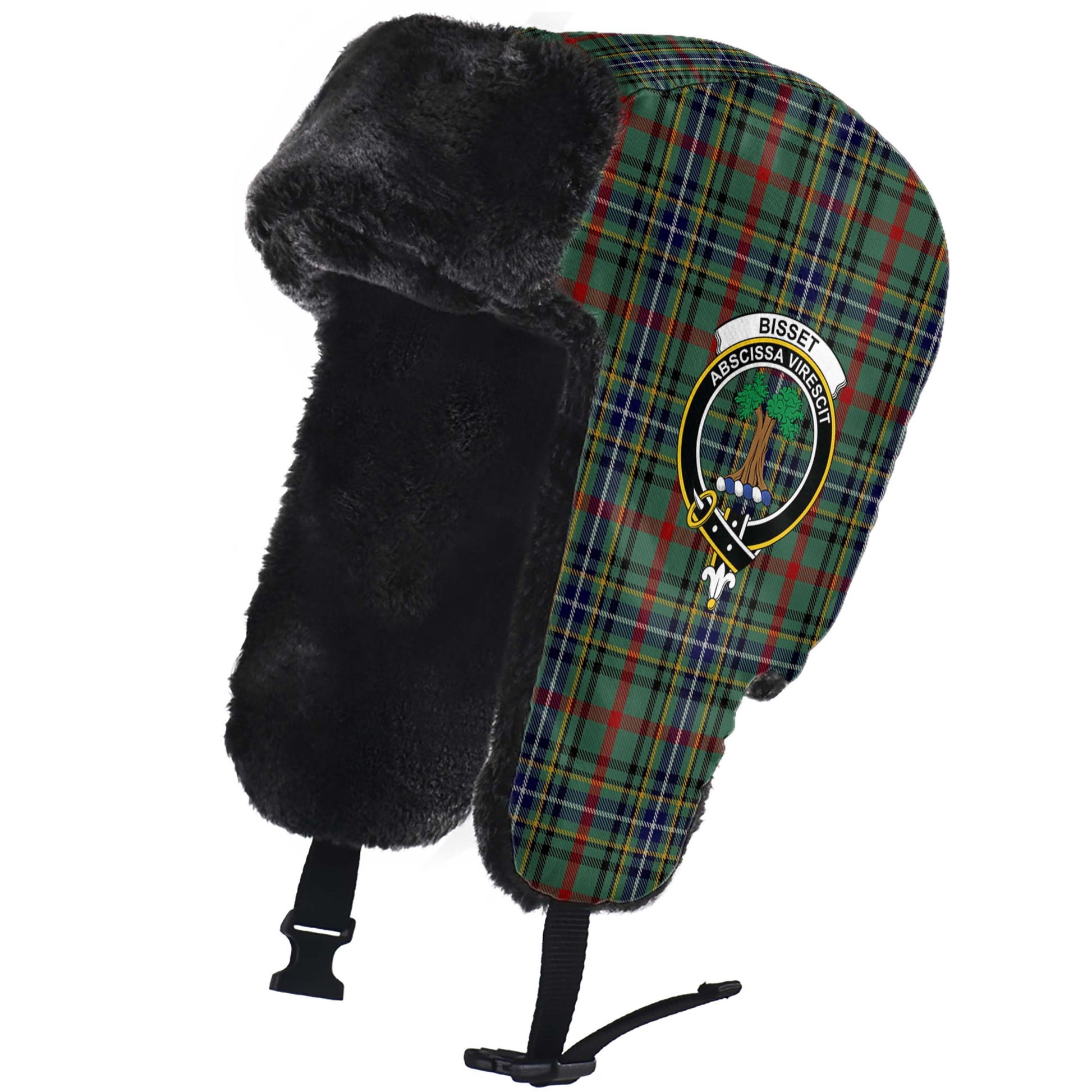 Bisset Tartan Winter Trapper Hat with Family Crest - Tartanvibesclothing