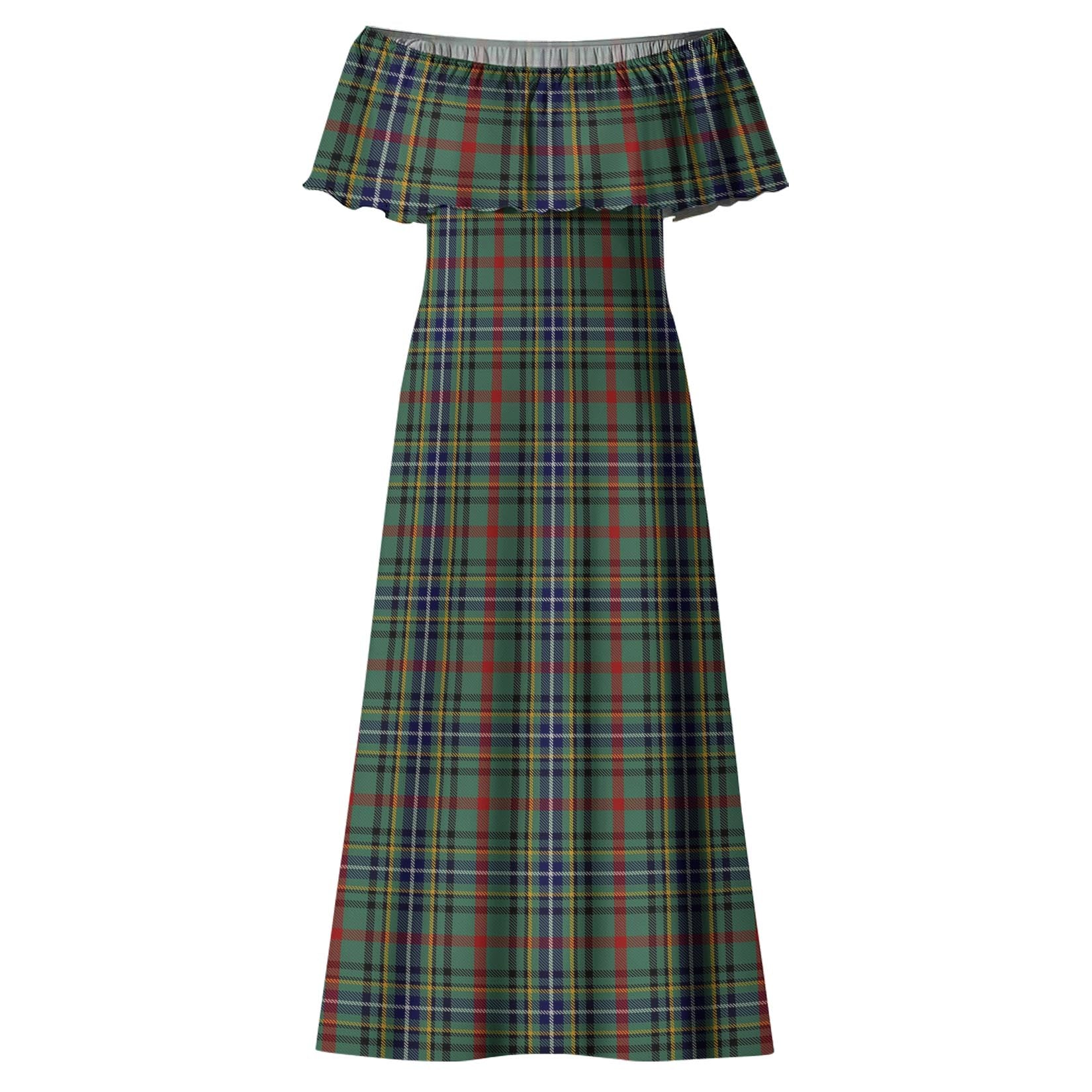 Bisset Tartan Off Shoulder Long Dress - Tartanvibesclothing