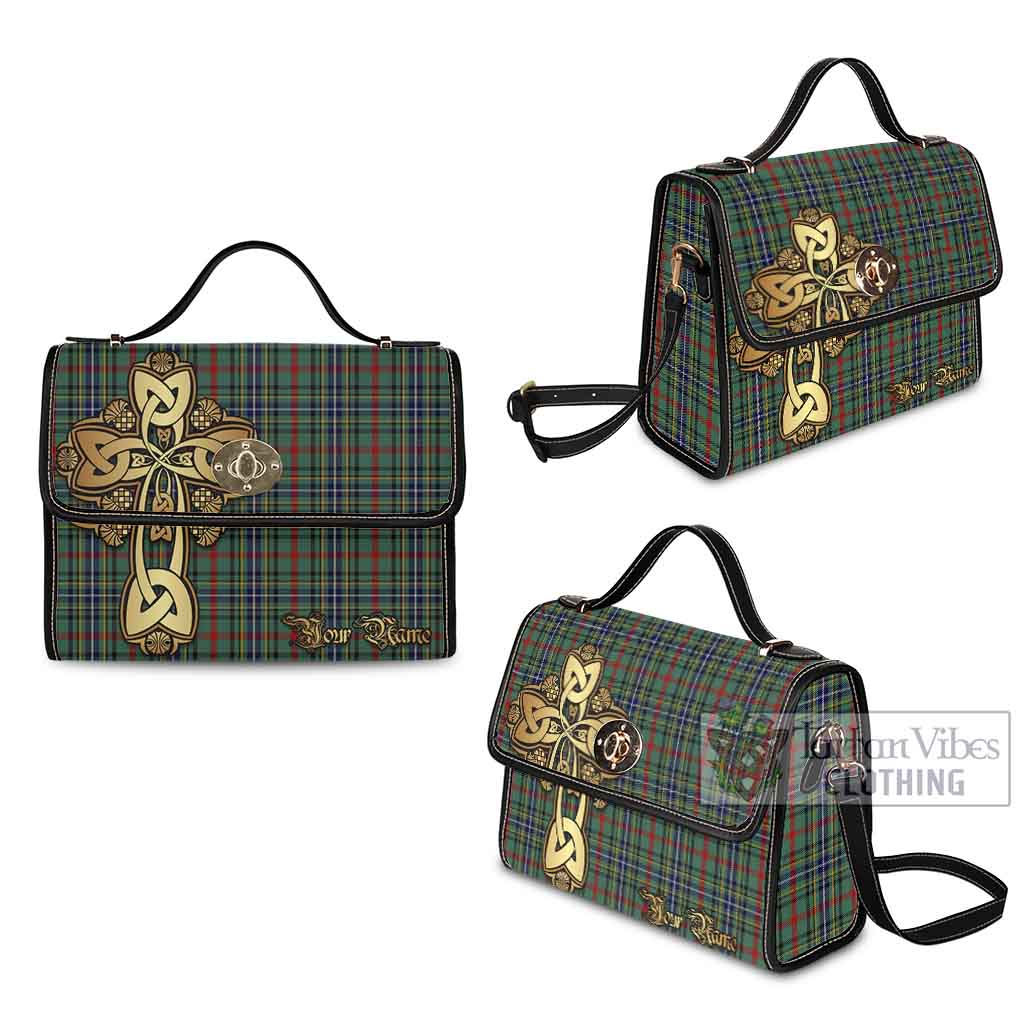 Tartan Vibes Clothing Bisset Tartan Waterproof Canvas Bag Golden Thistle Celtic Cross Style