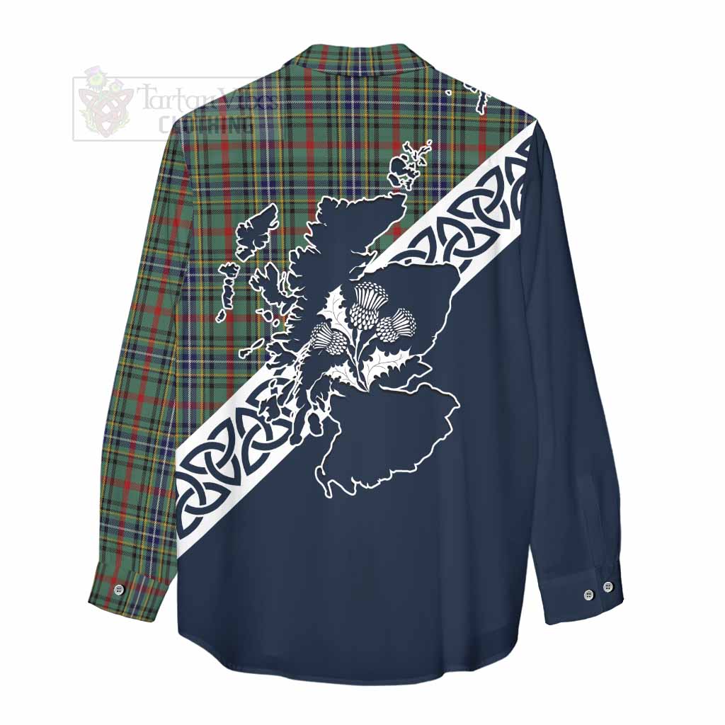 Tartan Vibes Clothing Bisset Tartan Women's Casual Shirt Featuring Thistle and Scotland Map