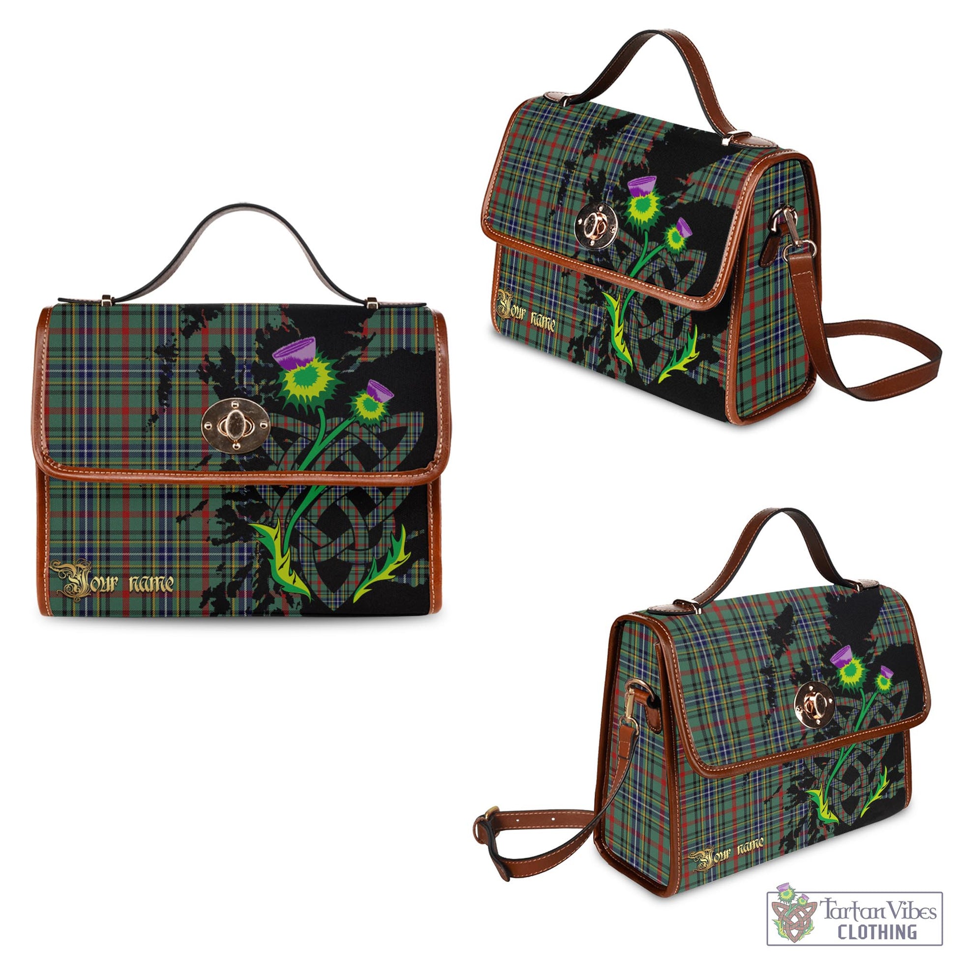 Tartan Vibes Clothing Bisset Tartan Waterproof Canvas Bag with Scotland Map and Thistle Celtic Accents