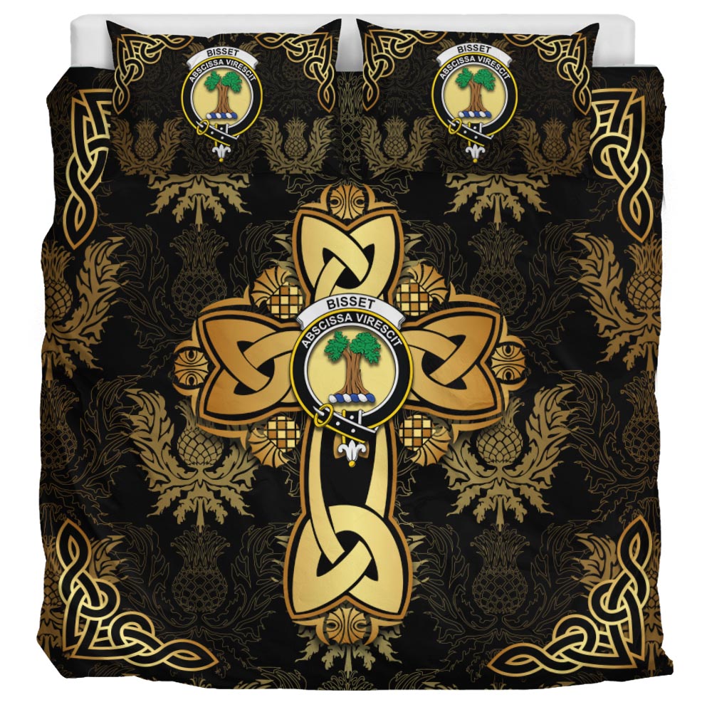 Bisset Clan Bedding Sets Gold Thistle Celtic Style - Tartanvibesclothing