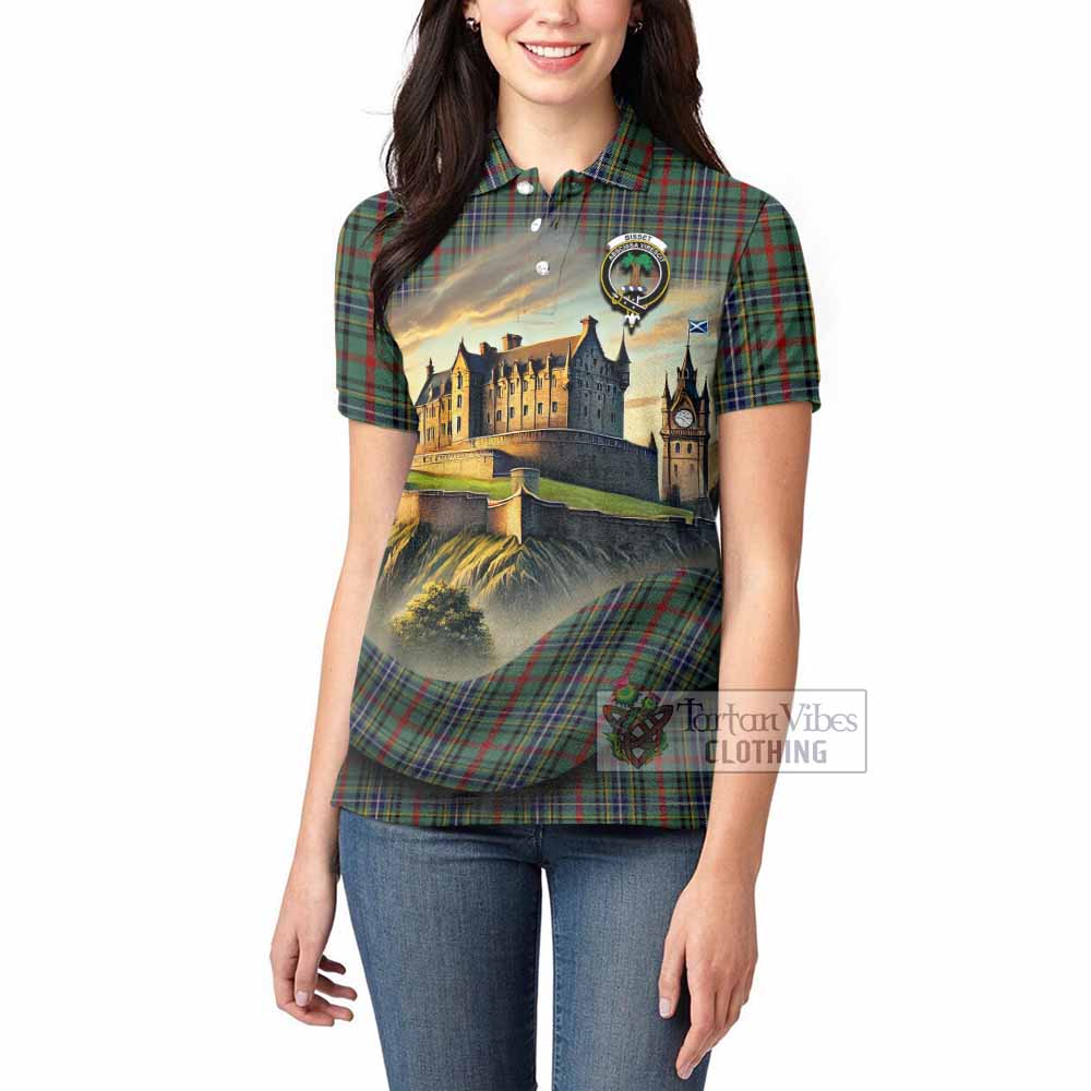 Bisset Tartan Family Crest Women's Polo Shirt with Scottish Ancient Castle Style - Tartan Vibes Clothing