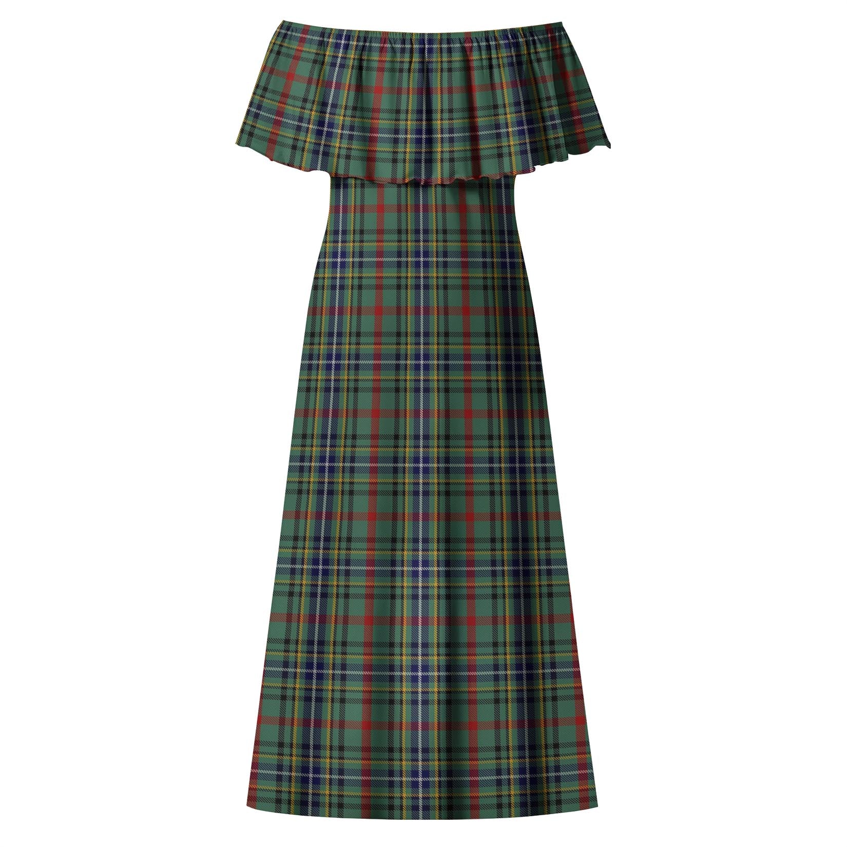 Bisset Tartan Off Shoulder Long Dress - Tartanvibesclothing