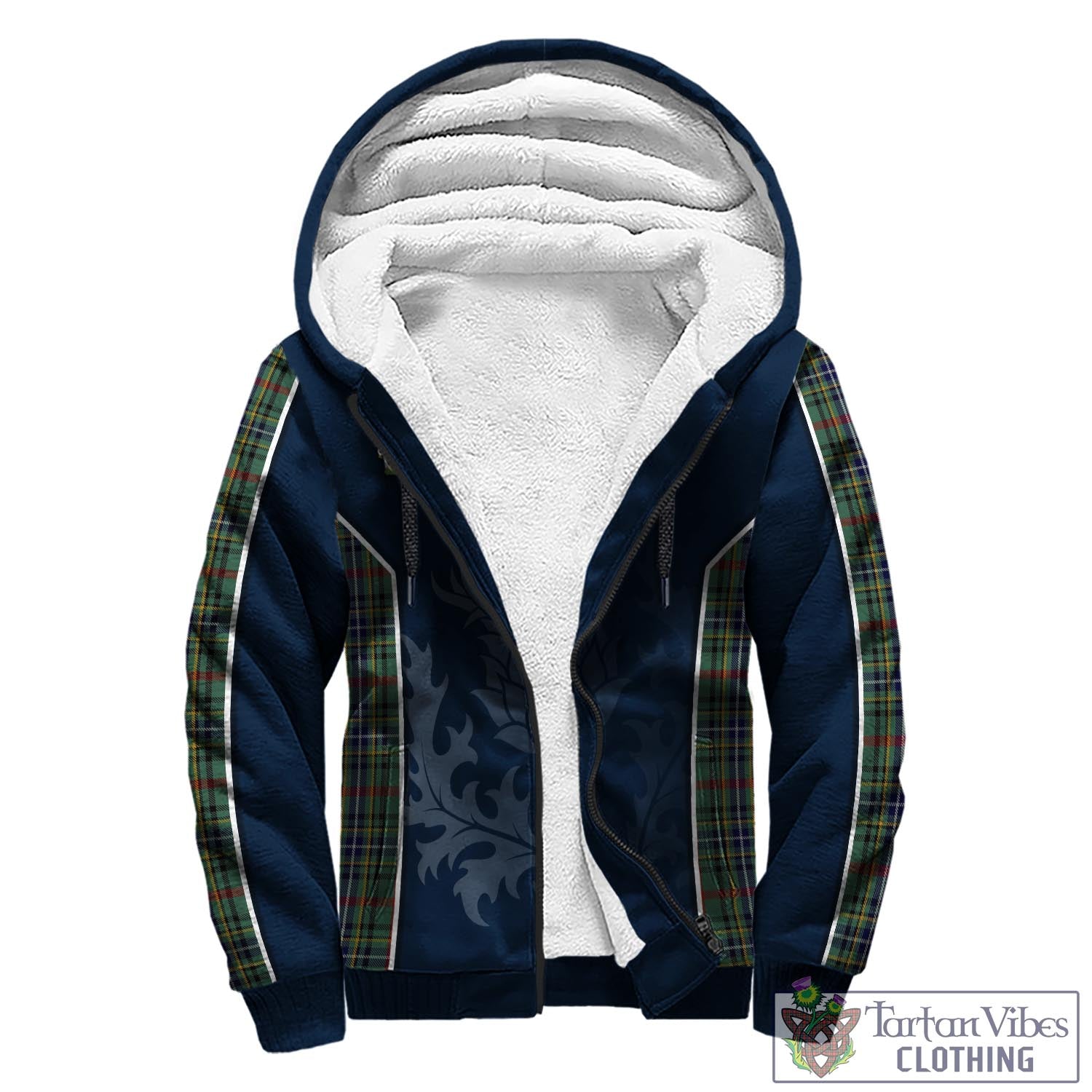 Tartan Vibes Clothing Bisset Tartan Sherpa Hoodie with Family Crest and Scottish Thistle Vibes Sport Style