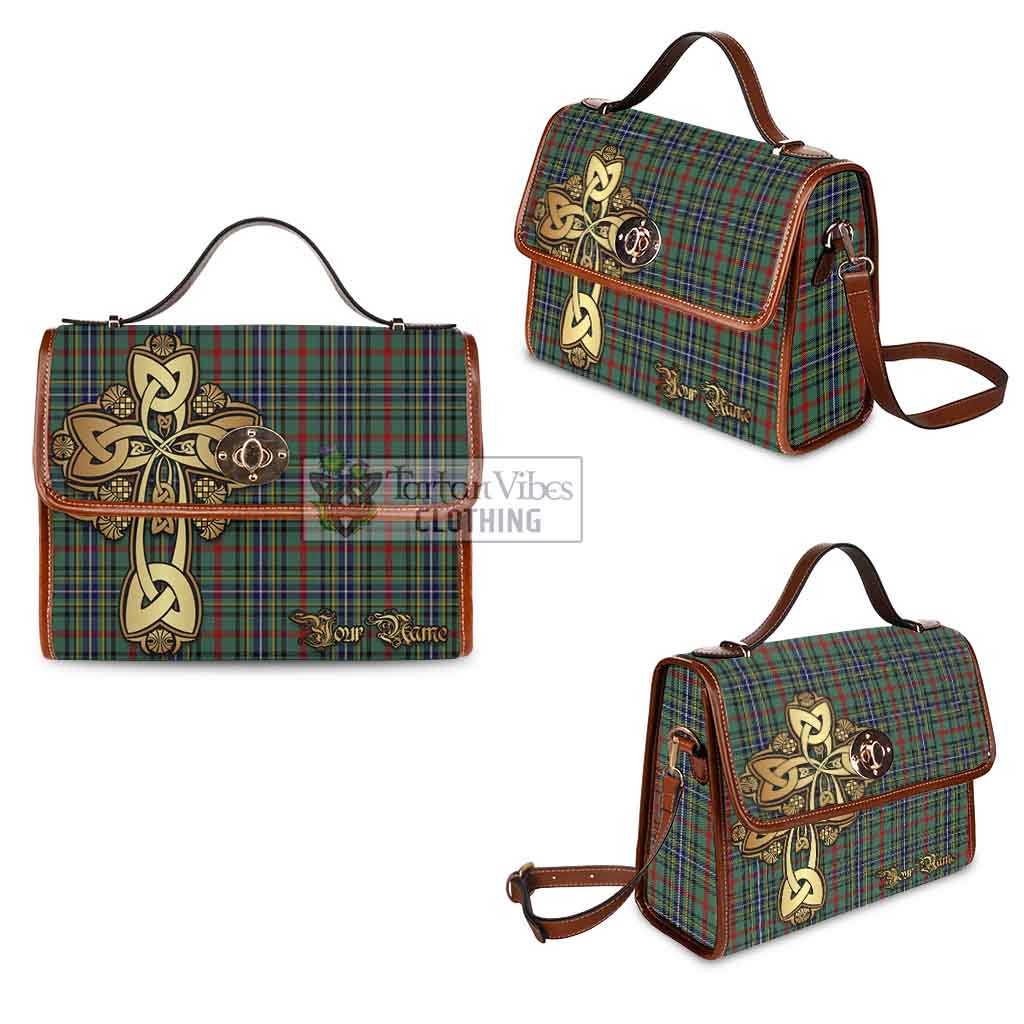 Tartan Vibes Clothing Bisset Tartan Waterproof Canvas Bag Golden Thistle Celtic Cross Style