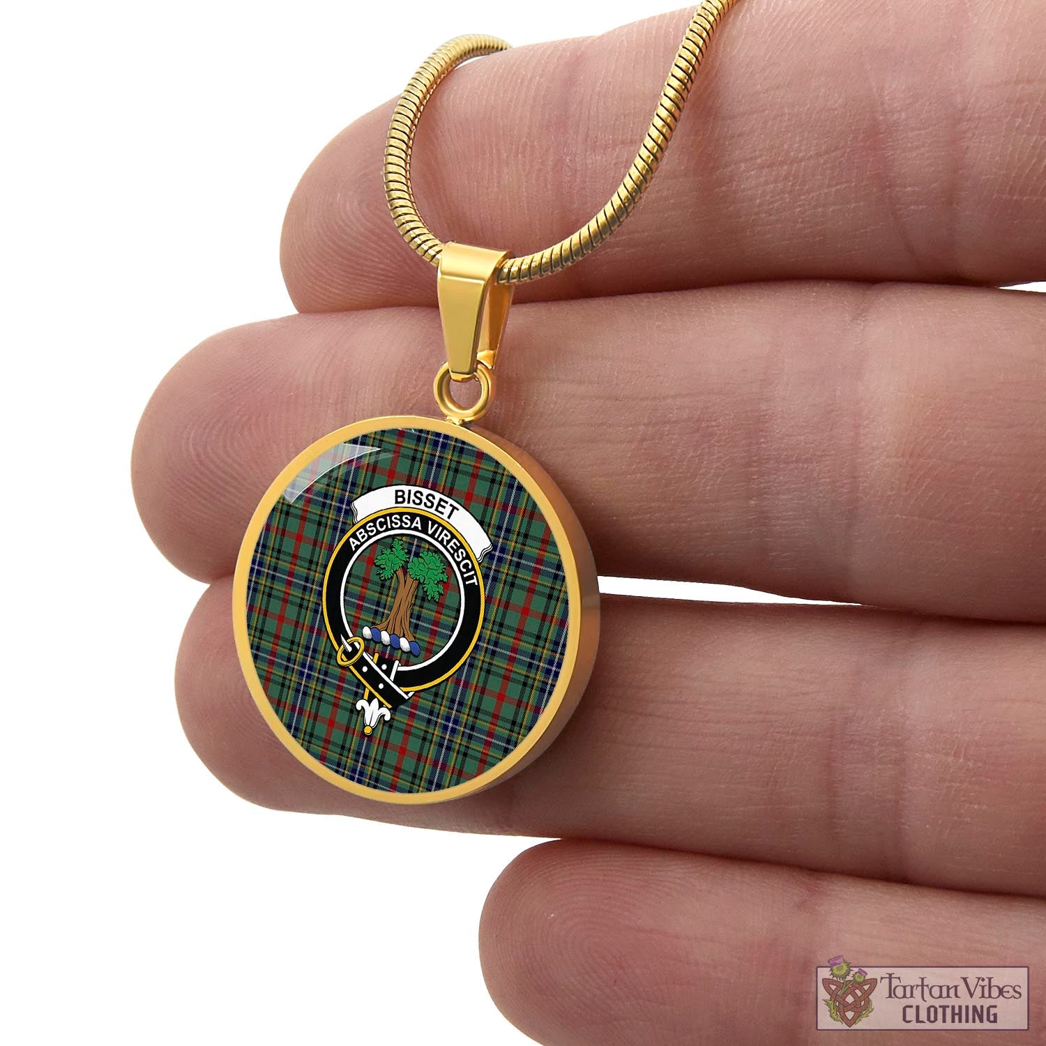 Tartan Vibes Clothing Bisset Tartan Circle Necklace with Family Crest