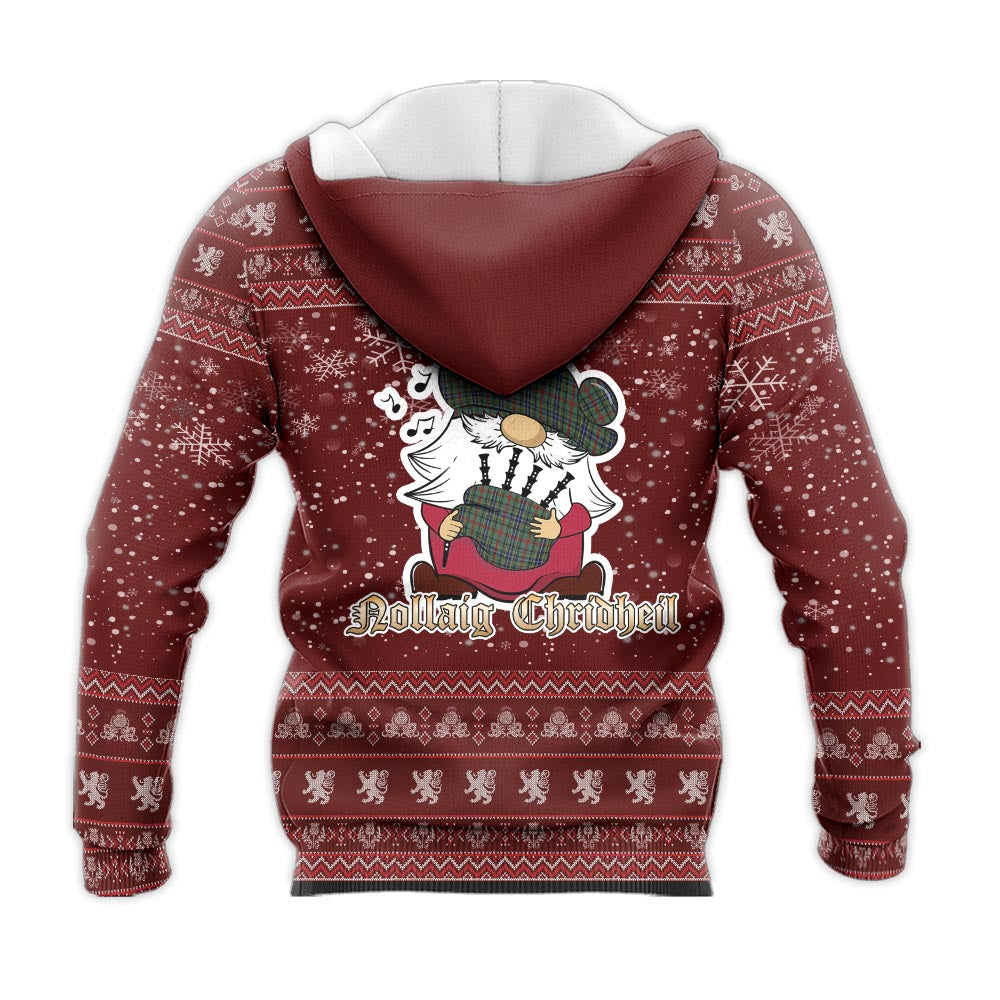 Bisset Clan Christmas Knitted Hoodie with Funny Gnome Playing Bagpipes - Tartanvibesclothing