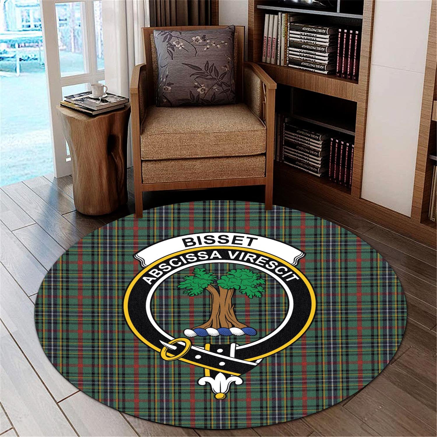 Bisset Tartan Round Rug with Family Crest - Tartanvibesclothing