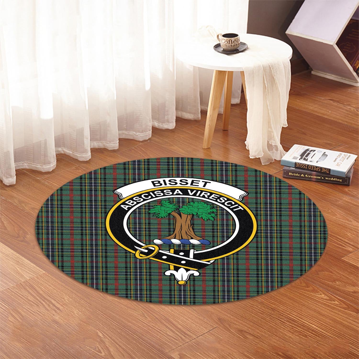 Bisset Tartan Round Rug with Family Crest - Tartanvibesclothing