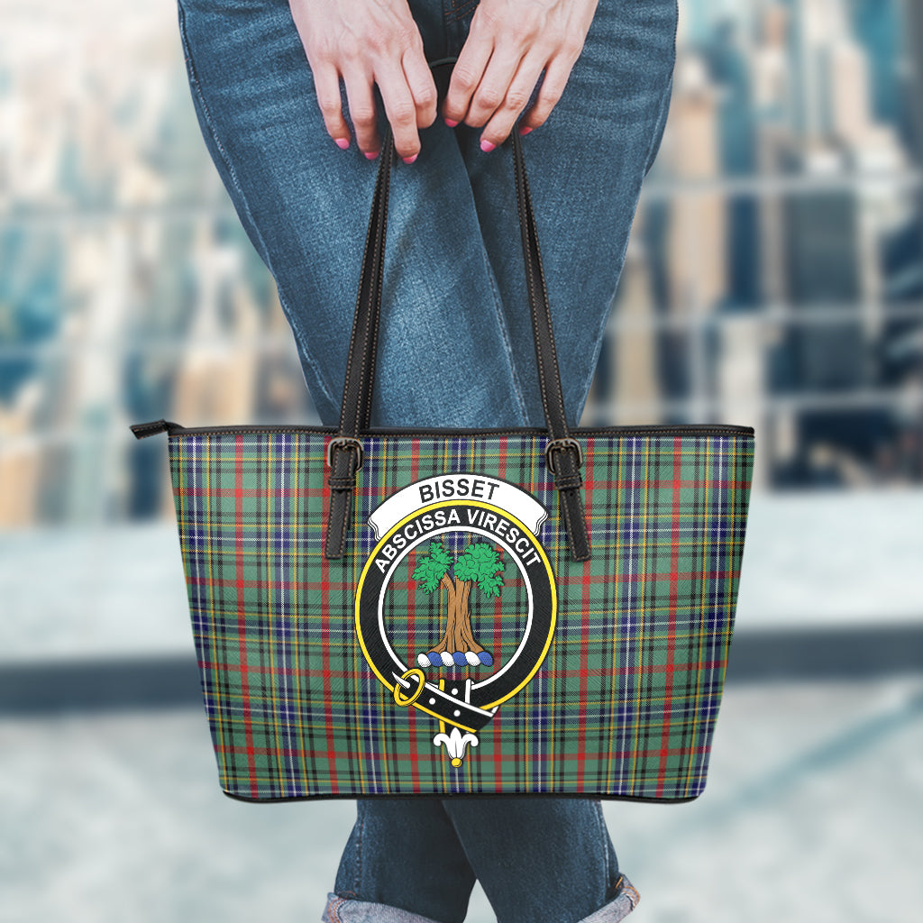 Bisset Tartan Leather Tote Bag with Family Crest - Tartanvibesclothing