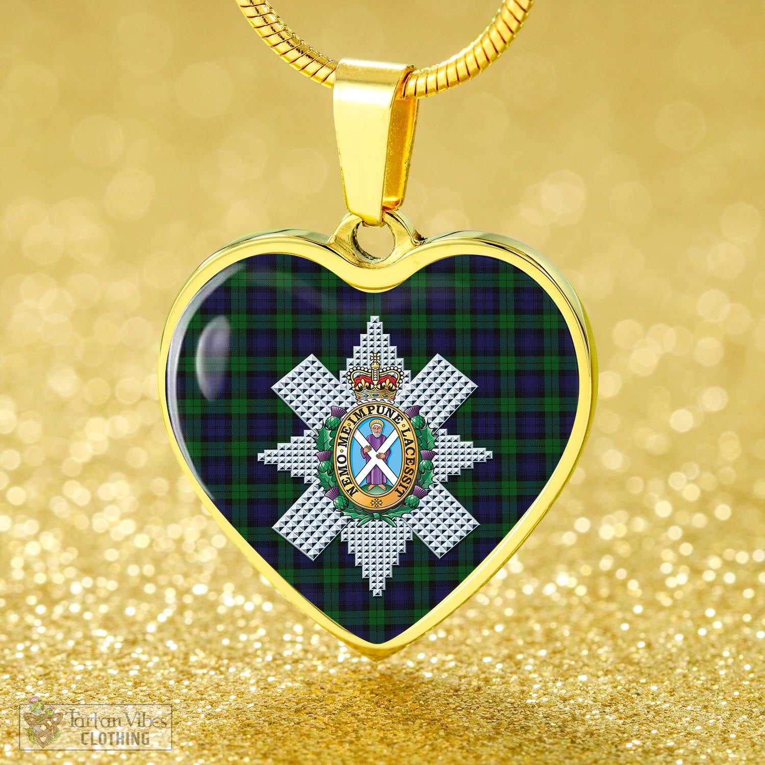 Tartan Vibes Clothing Black Watch Tartan Heart Necklace with Family Crest