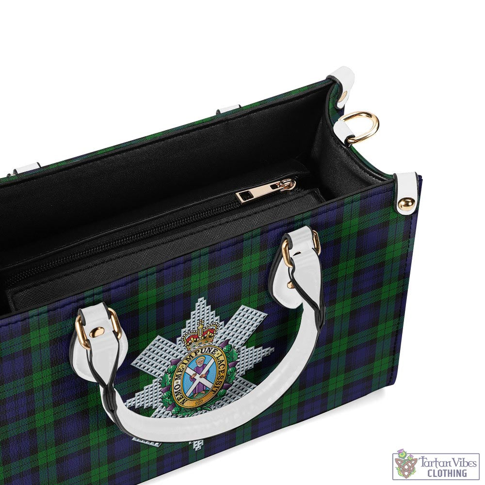 Tartan Vibes Clothing Black Watch Tartan Luxury Leather Handbags with Family Crest