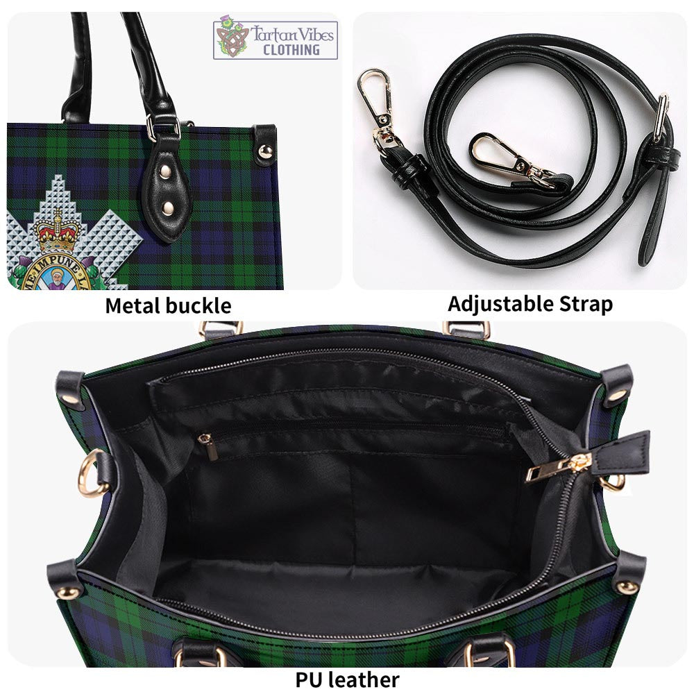 Tartan Vibes Clothing Black Watch Tartan Luxury Leather Handbags with Family Crest