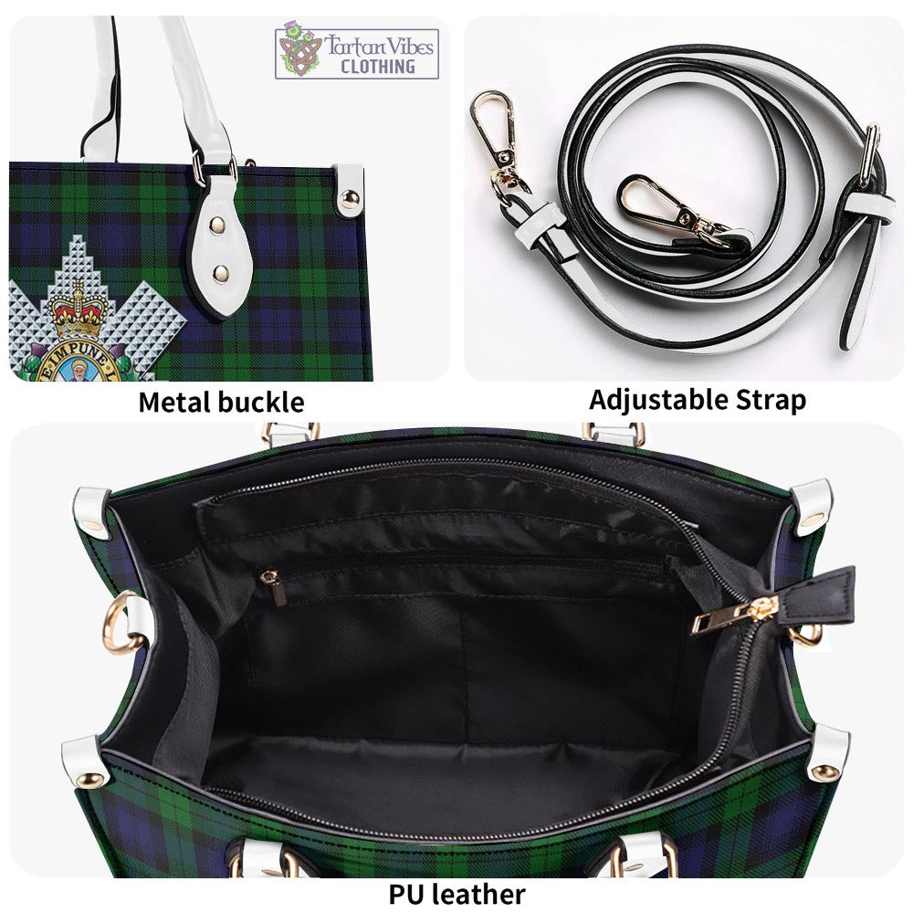 Tartan Vibes Clothing Black Watch Tartan Luxury Leather Handbags with Family Crest