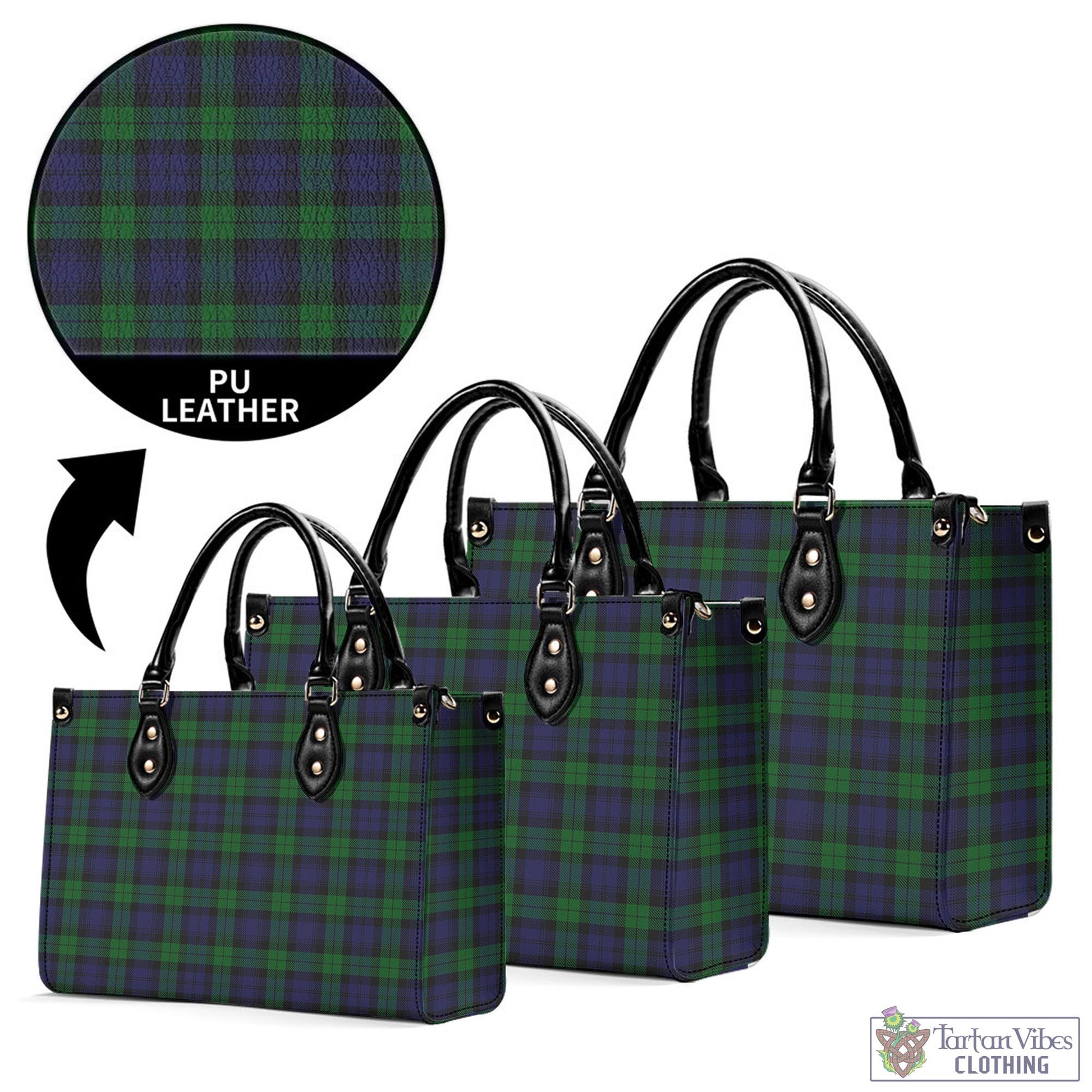 Tartan Vibes Clothing Black Watch Tartan Luxury Leather Handbags