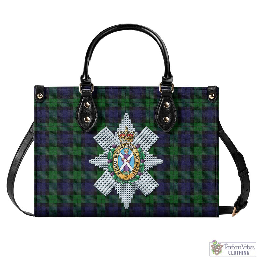 Tartan Vibes Clothing Black Watch Tartan Luxury Leather Handbags with Family Crest