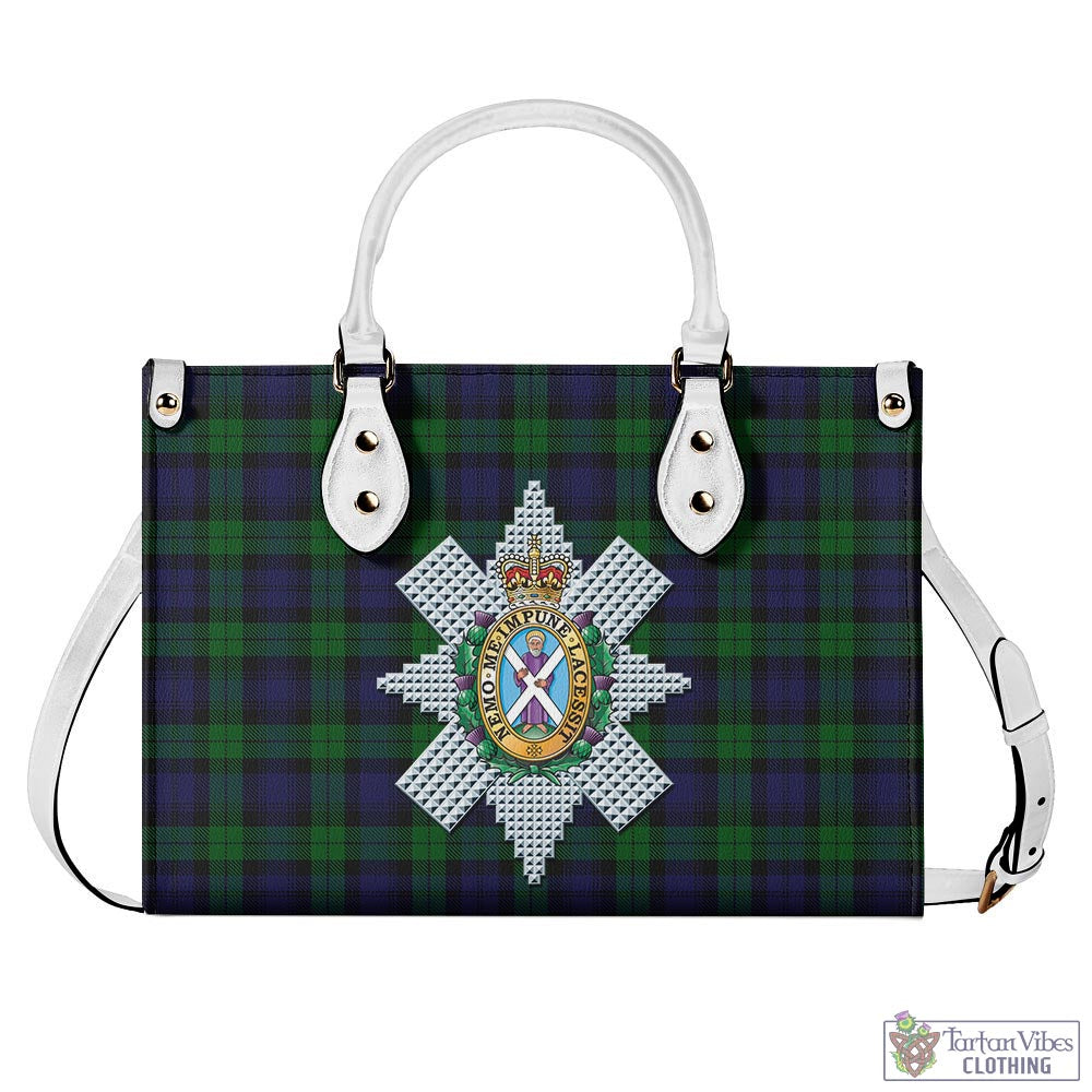 Tartan Vibes Clothing Black Watch Tartan Luxury Leather Handbags with Family Crest