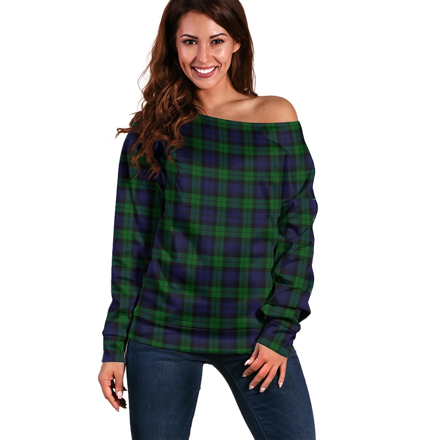 Black Watch Tartan Off Shoulder Women Sweater Women - Tartanvibesclothing