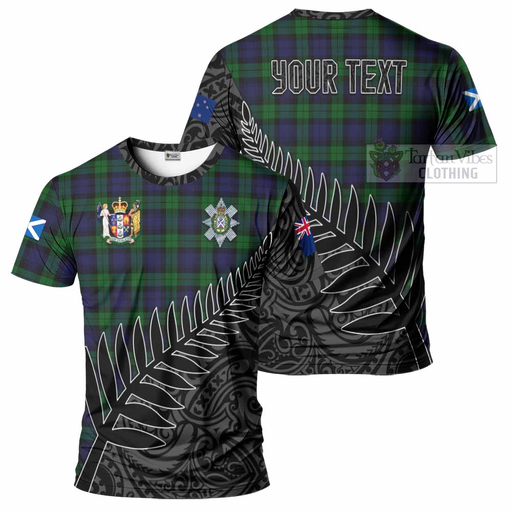 Tartan Vibes Clothing Black Watch Crest Tartan T-Shirt with New Zealand Silver Fern Half Style