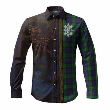 Black Watch Tartan Family Crest Long Sleeve Button Shirt Alba Gu Brath Be Brave Lion Ancient Style Men's Shirt S - Tartan Vibes Clothing