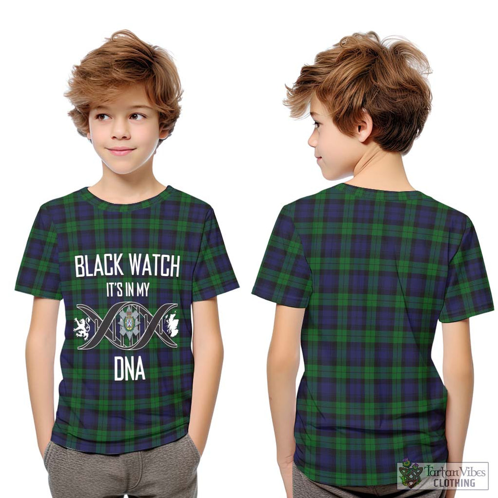 Black Watch Tartan Kid T-Shirt with Family Crest DNA In Me Style Youth XL Size14 - Tartanvibesclothing Shop