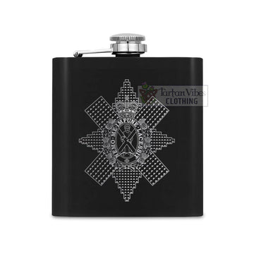 Black Watch Crest Hip Flask Set 7oz Black Stainless Steel with A Gift Box