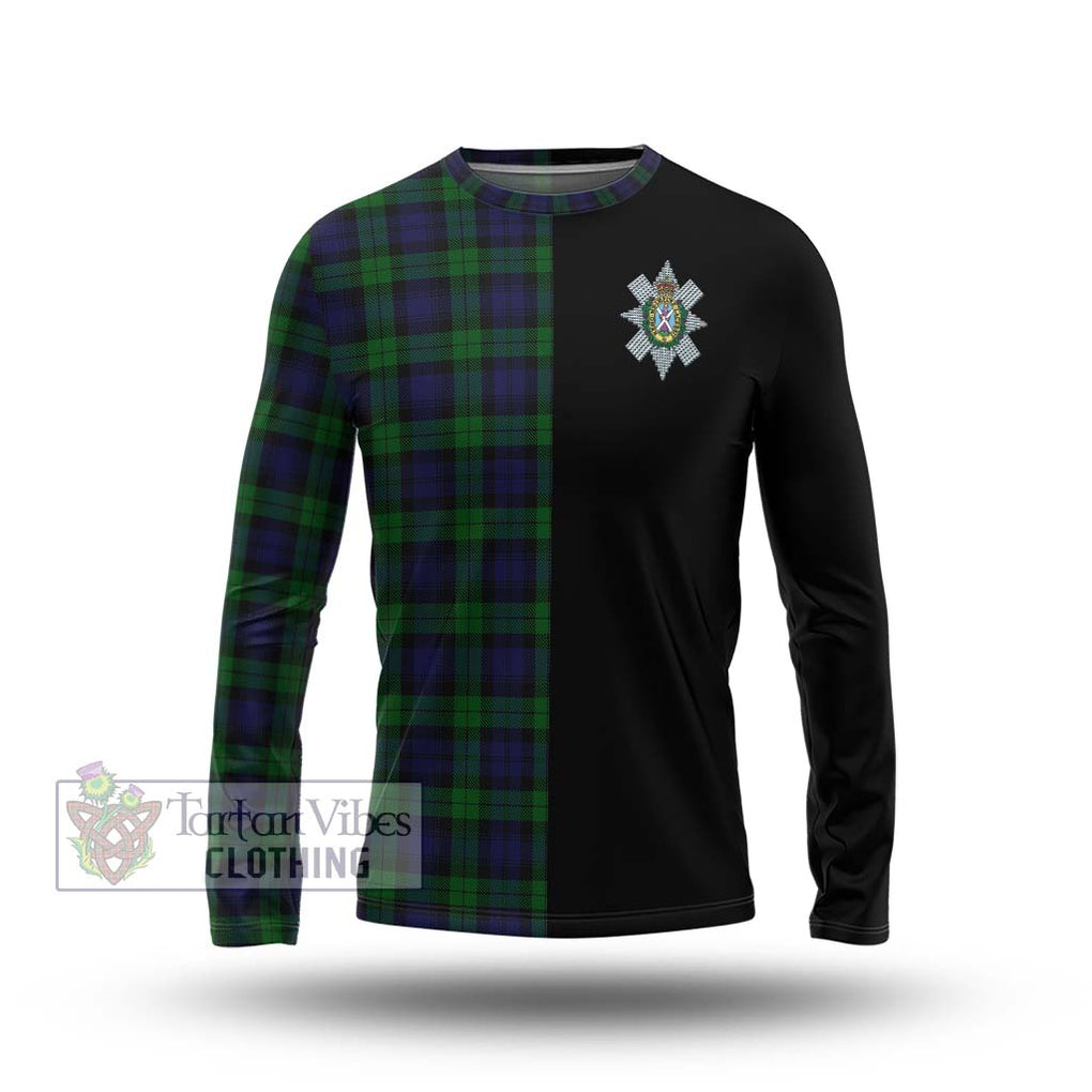 Black Watch Tartan Long Sleeve T-Shirt with Family Crest and Half Of Me Style Unisex - Tartanvibesclothing Shop