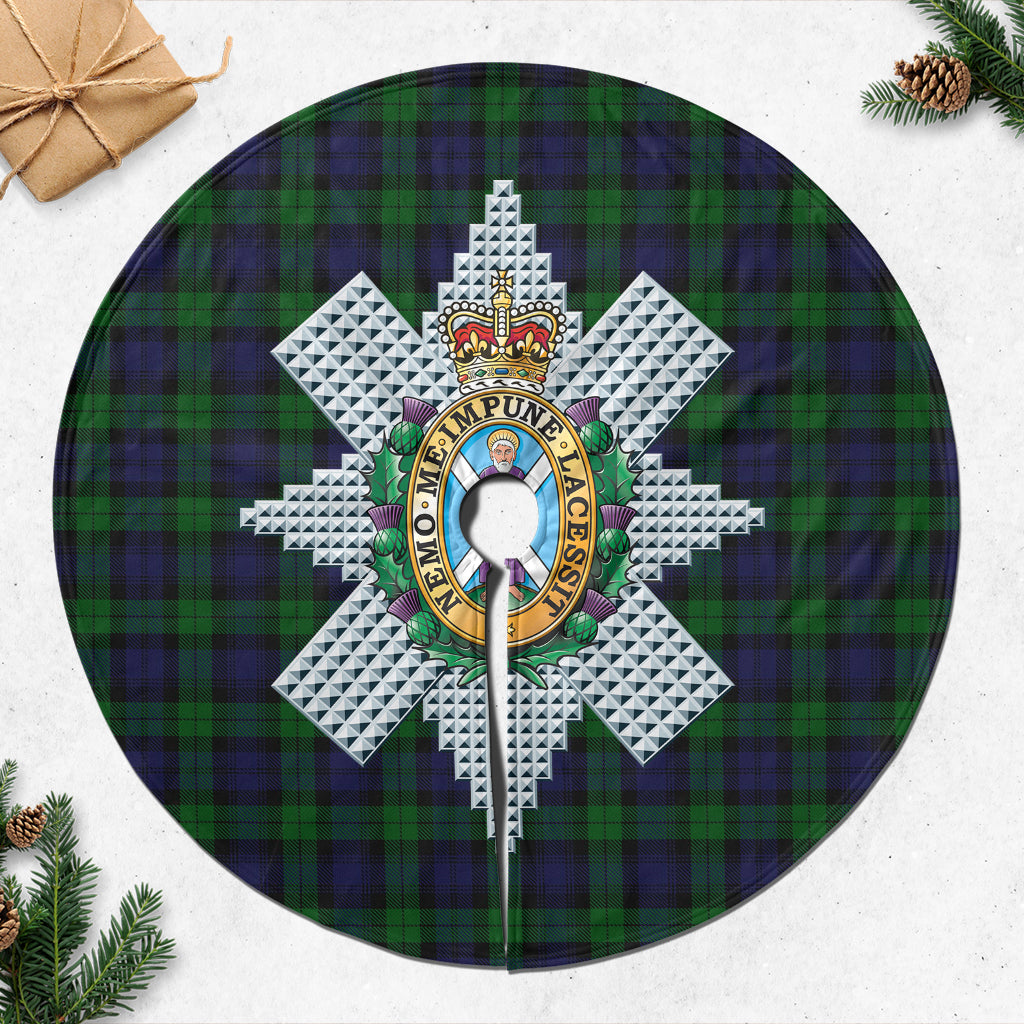 Black Watch Tartan Christmas Tree Skirt with Family Crest - Tartanvibesclothing