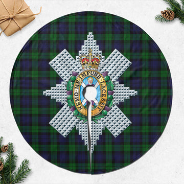 Black Watch Tartan Christmas Tree Skirt with Family Crest