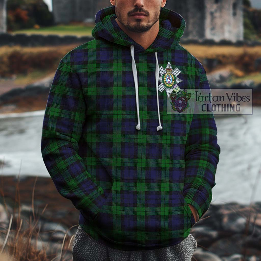 Black Watch Tartan Cotton Hoodie with Family Crest Pullover Hoodie XS - Tartan Vibes Clothing