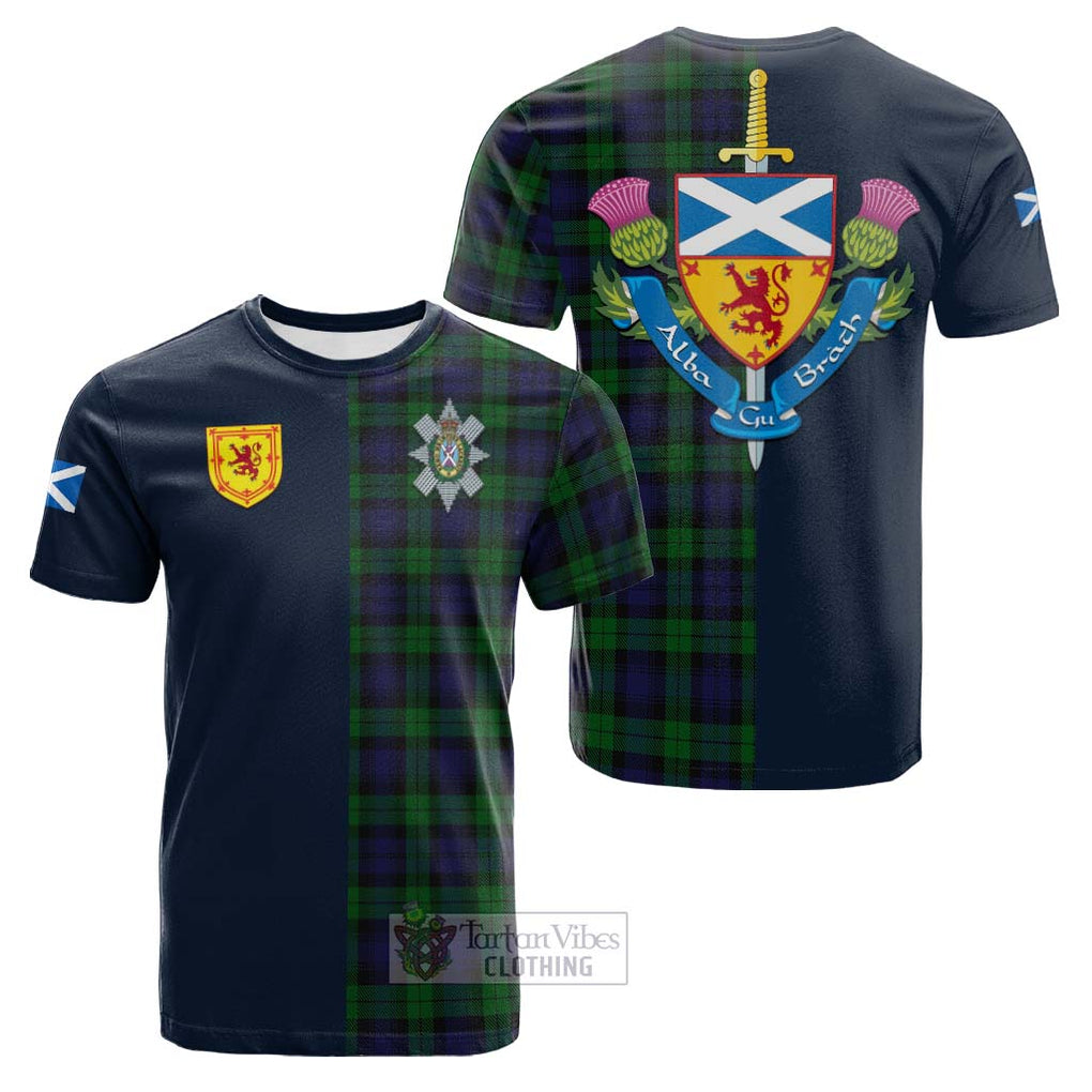 Tartan Vibes Clothing Black Watch Tartan Cotton T-shirt with Scottish Lion Royal Arm Half Style