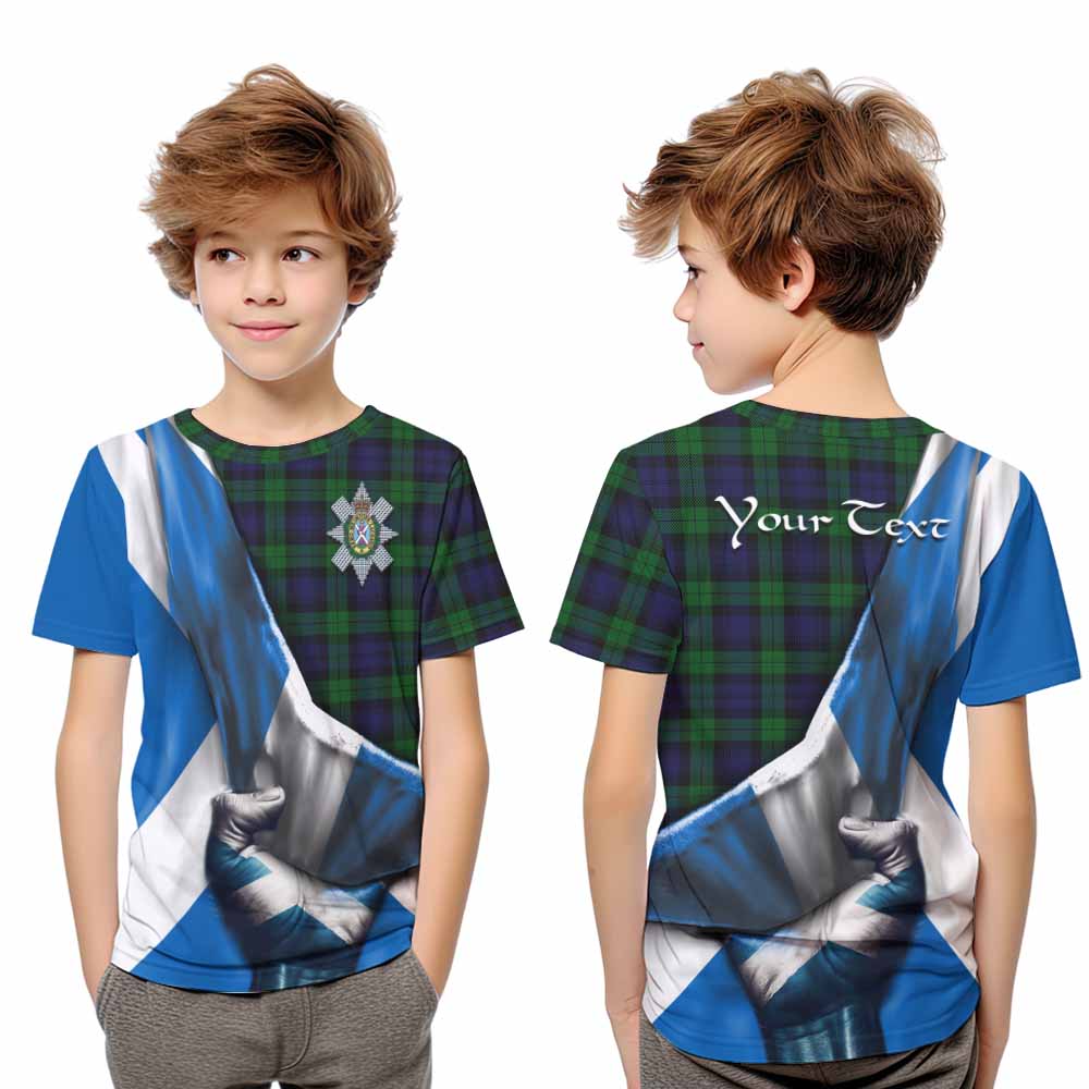 Tartan Vibes Clothing Black Watch Tartan Kid T-Shirt with Family Crest Scotland Patriotic Style