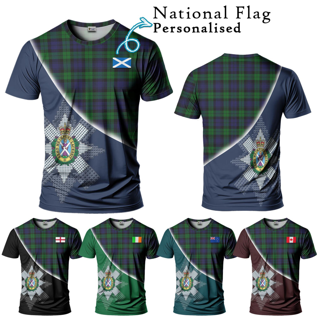 Black Watch Tartan T-Shirt with Personalised National Flag and Family Crest Half Style Kid's Shirt - Tartanvibesclothing Shop