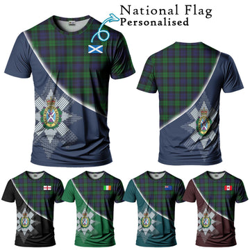 Black Watch Tartan T-Shirt with Personalised National Flag and Family Crest Half Style