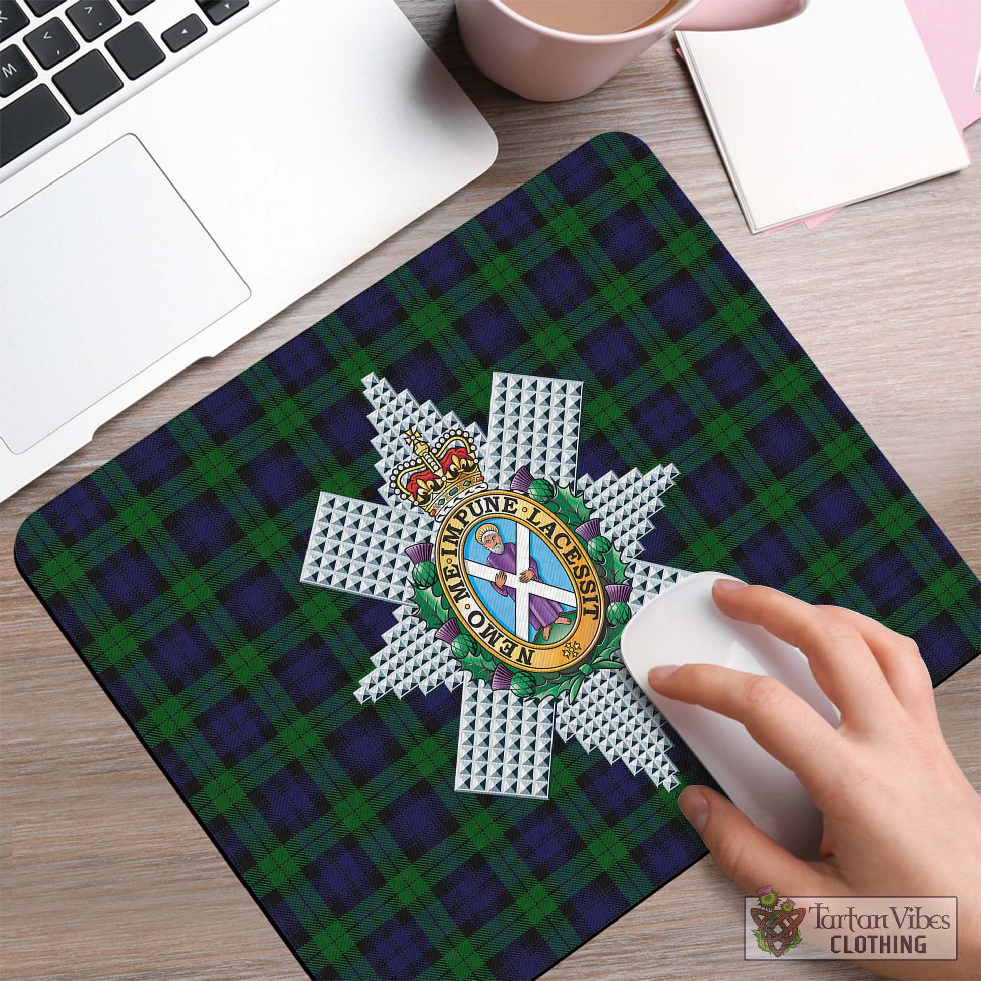 Tartan Vibes Clothing Black Watch Tartan Mouse Pad with Family Crest