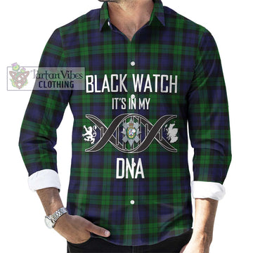 Black Watch Tartan Long Sleeve Button Shirt with Family Crest DNA In Me Style