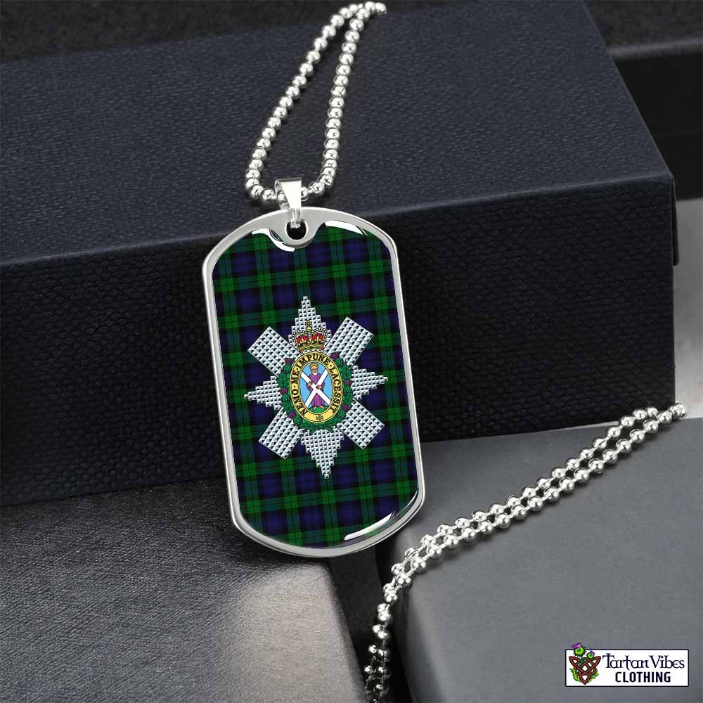 Tartan Vibes Clothing Black Watch Tartan Dog Tag Necklace with Family Crest