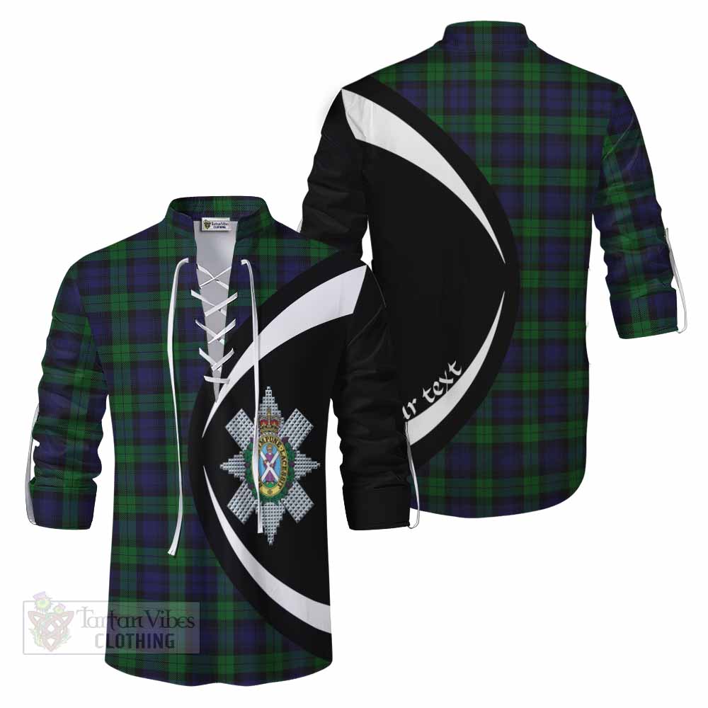 Tartan Vibes Clothing Black Watch Tartan Ghillie Kilt Shirt with Family Crest Circle Style